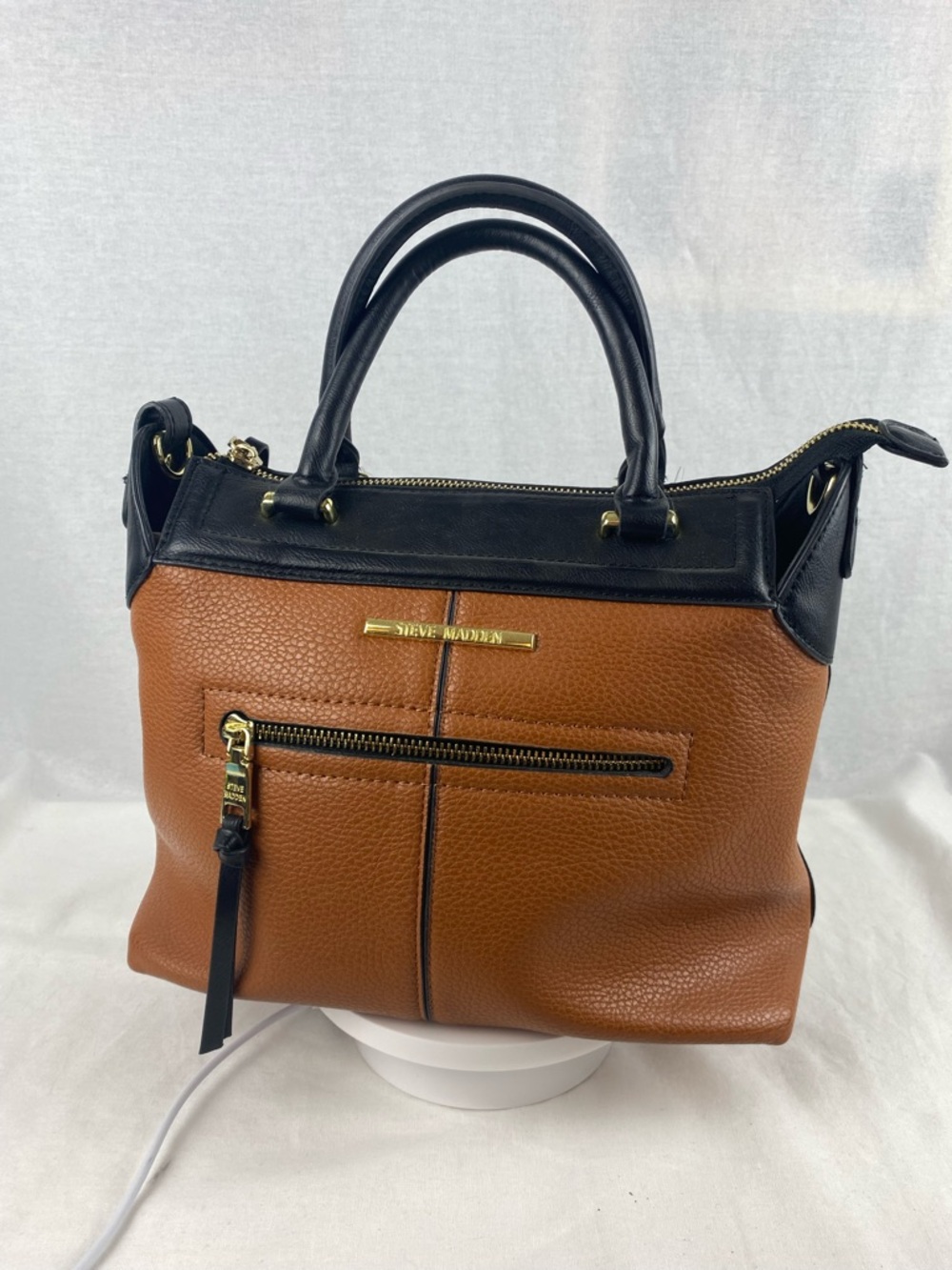 Steve Madden Brown and Black Pebble Leather Satchel